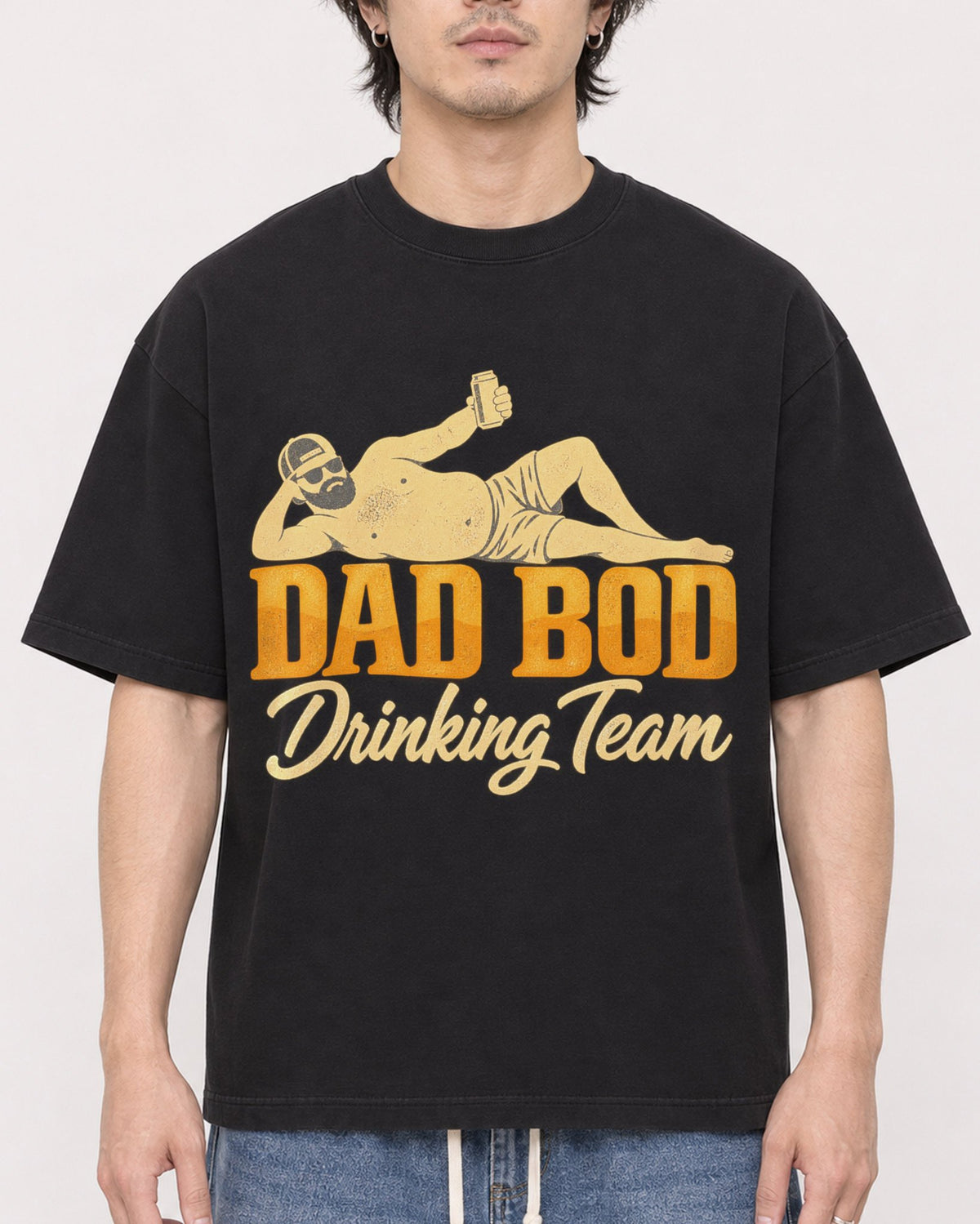 Mockup Boxy Heavyweight Tee Black male close-up 03