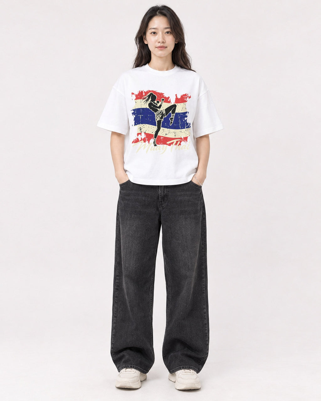 Mockup Boxy Heavyweight Tee White female full-body 03