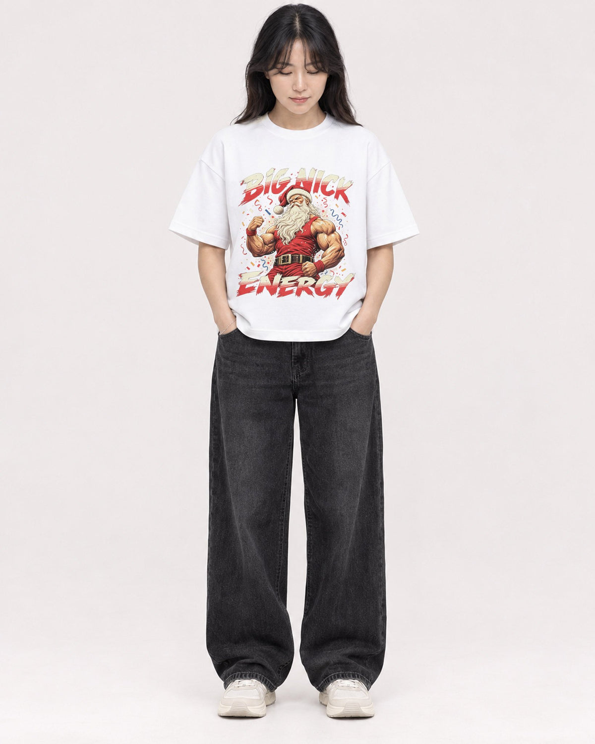 Mockup Boxy Heavyweight Tee White female full-body 13