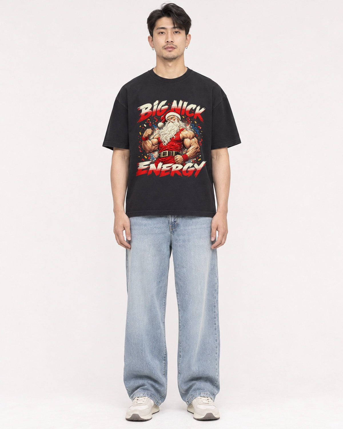 Mockup Boxy Heavyweight Tee Black male full-body 13
