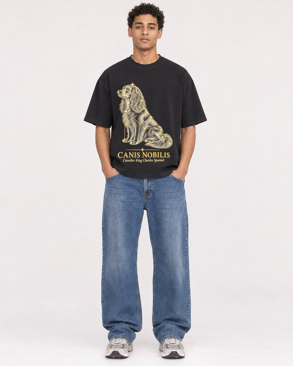 Mockup Boxy Heavyweight Tee Black male full-body 10