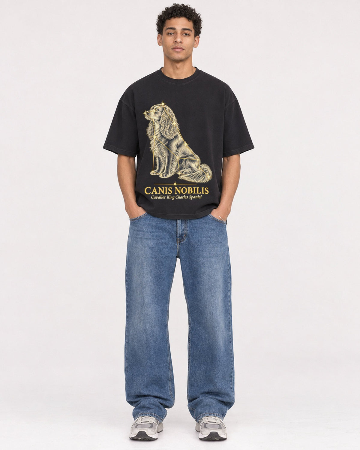Mockup Boxy Heavyweight Tee Black male full-body 10