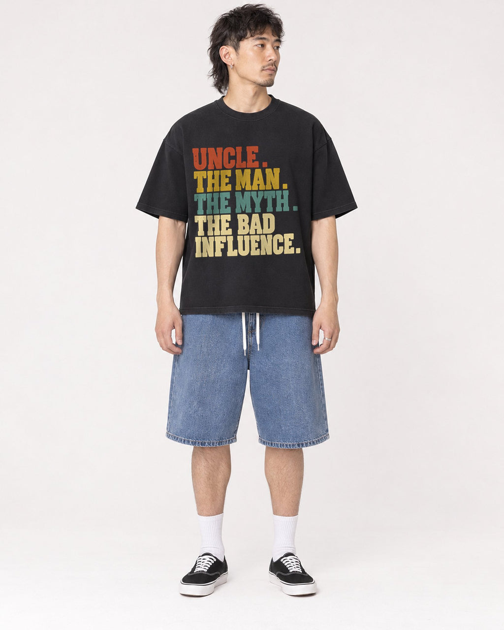 Mockup Boxy Heavyweight Tee Black male full-body 23