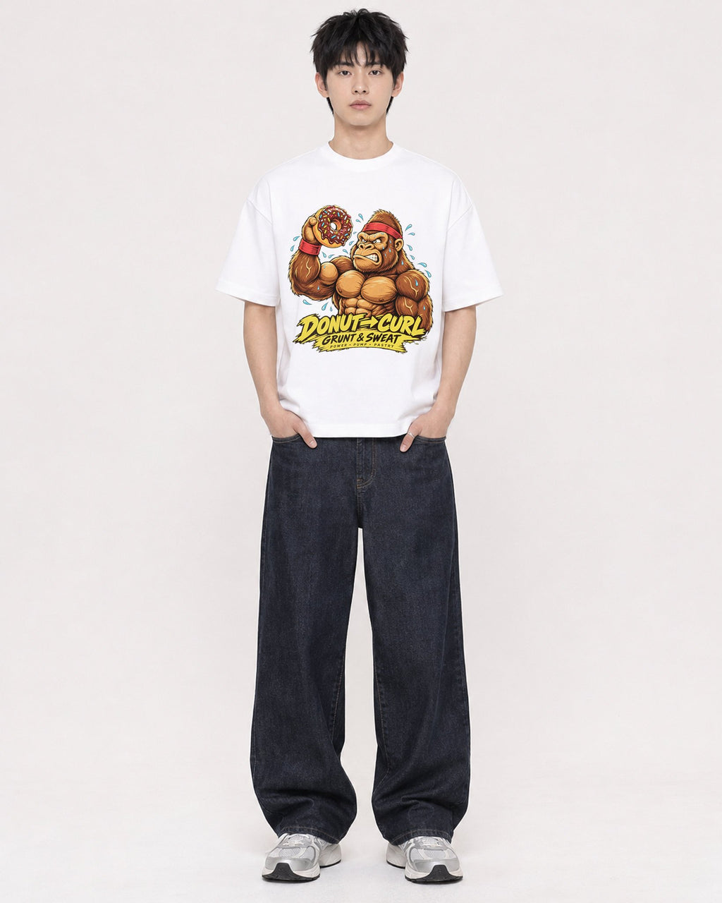 Mockup Boxy Heavyweight Tee White male full-body 01