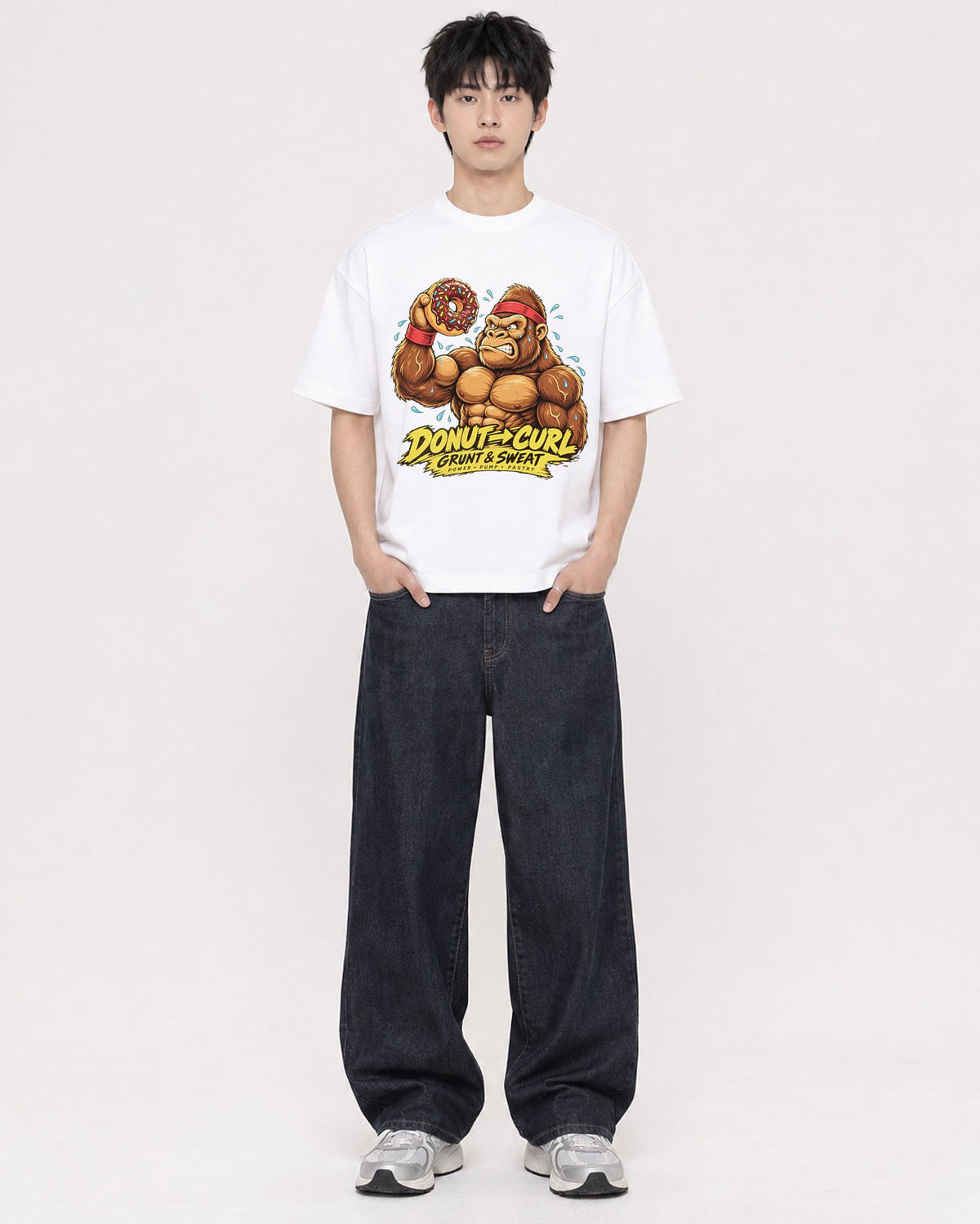 Mockup Boxy Heavyweight Tee White male full-body 01