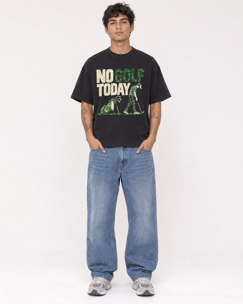 Mockup Boxy Heavyweight Tee Black male full-body 06