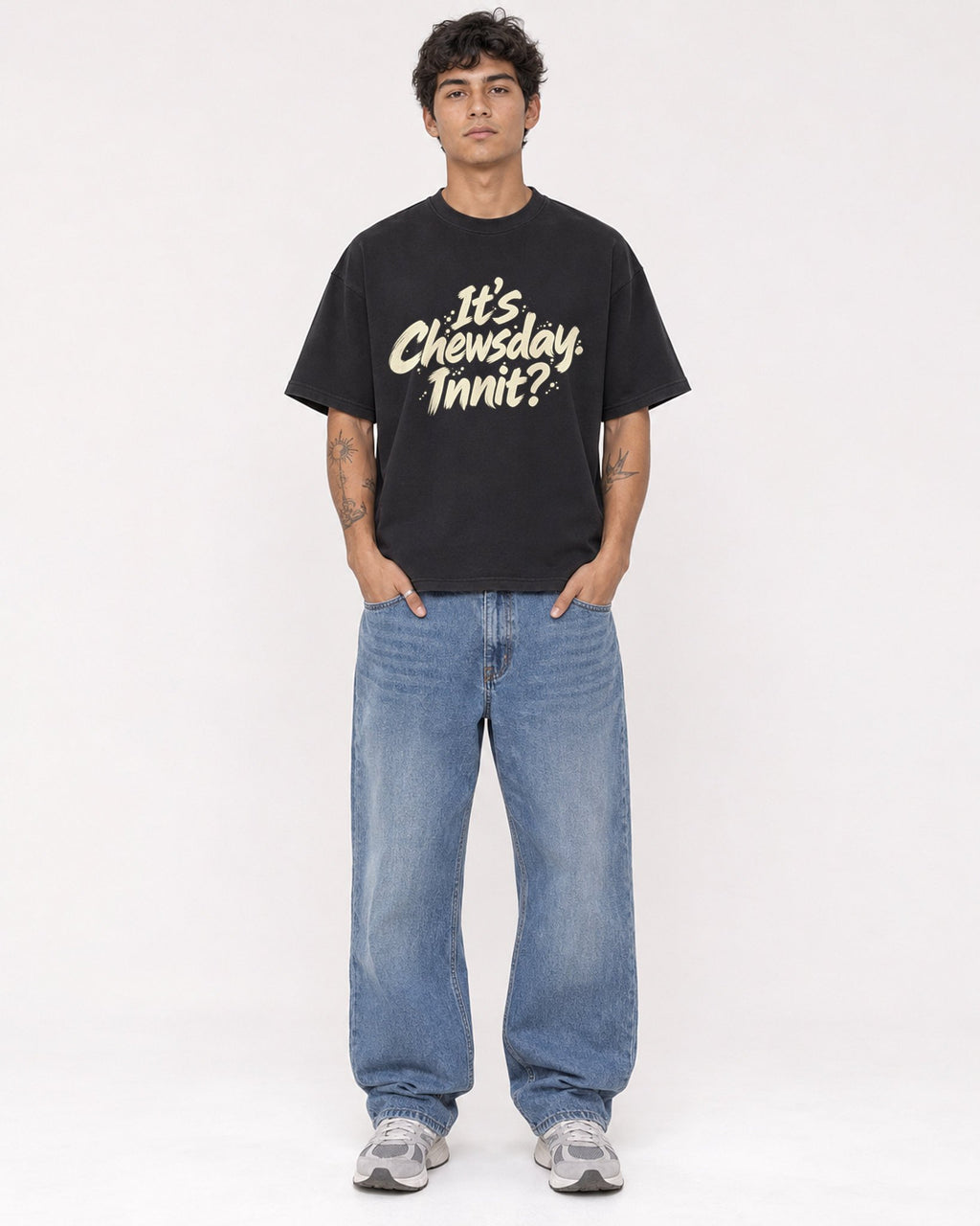 Mockup Boxy Heavyweight Tee Black male full-body 06