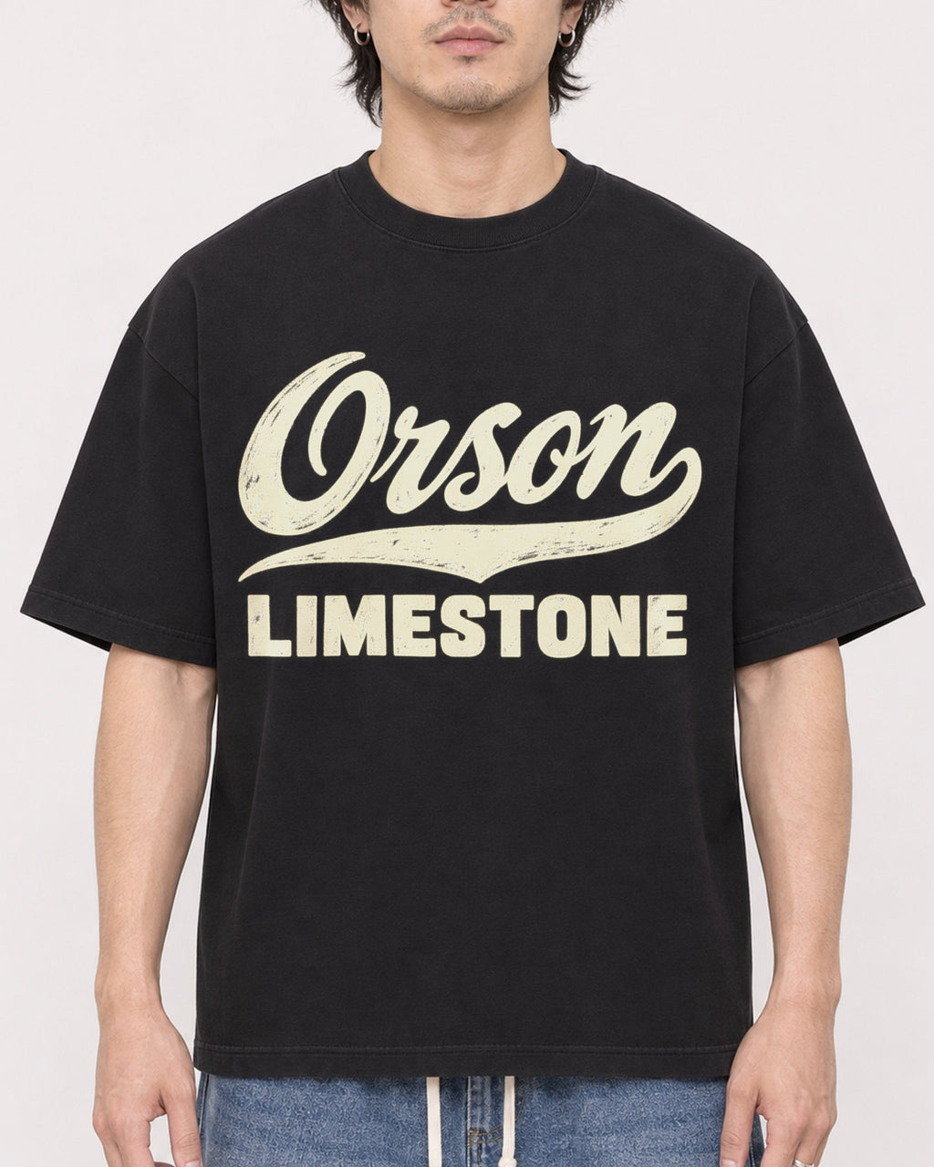 Mockup Boxy Heavyweight Tee Black male close-up 03