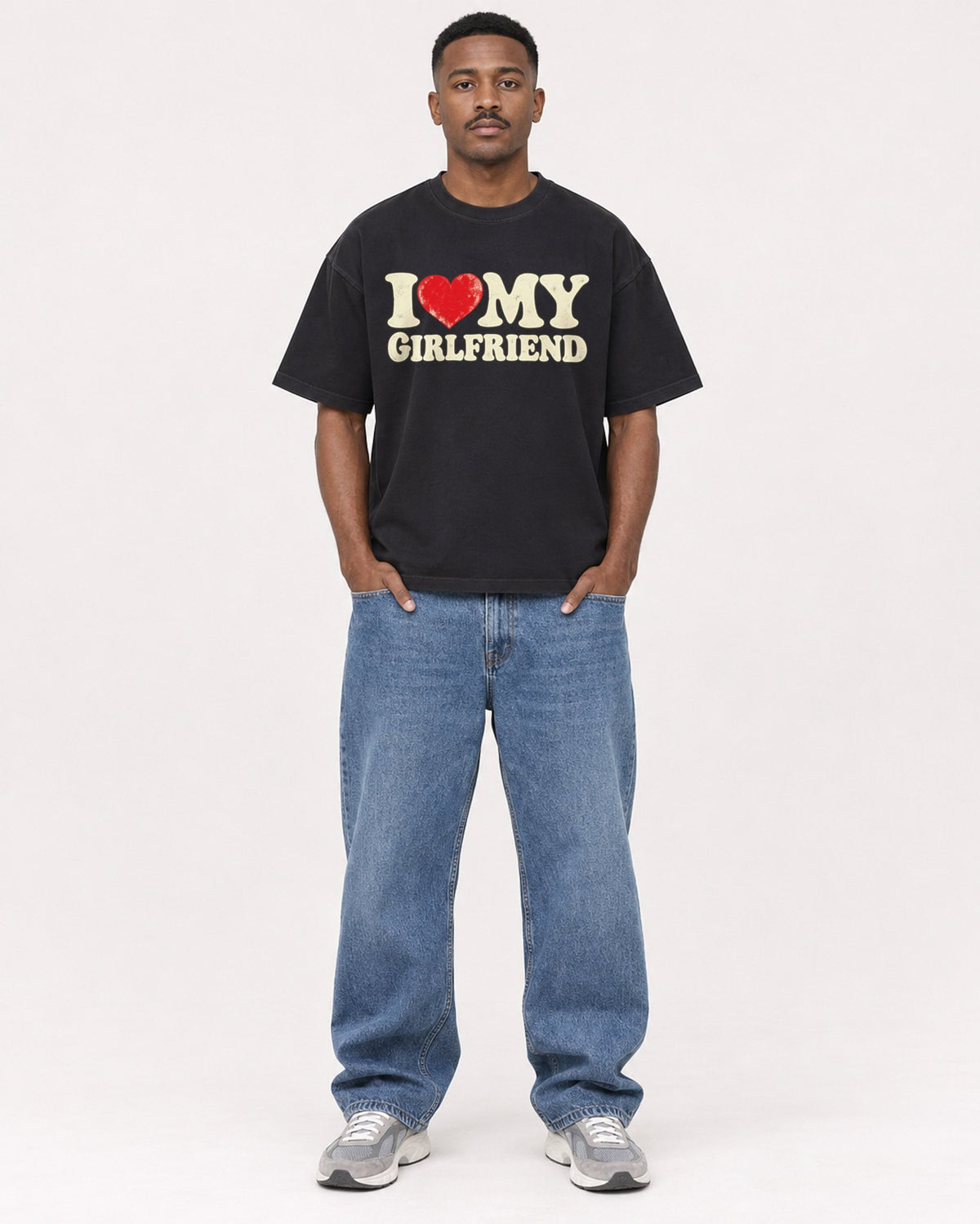 Mockup Boxy Heavyweight Tee Black male full-body 14