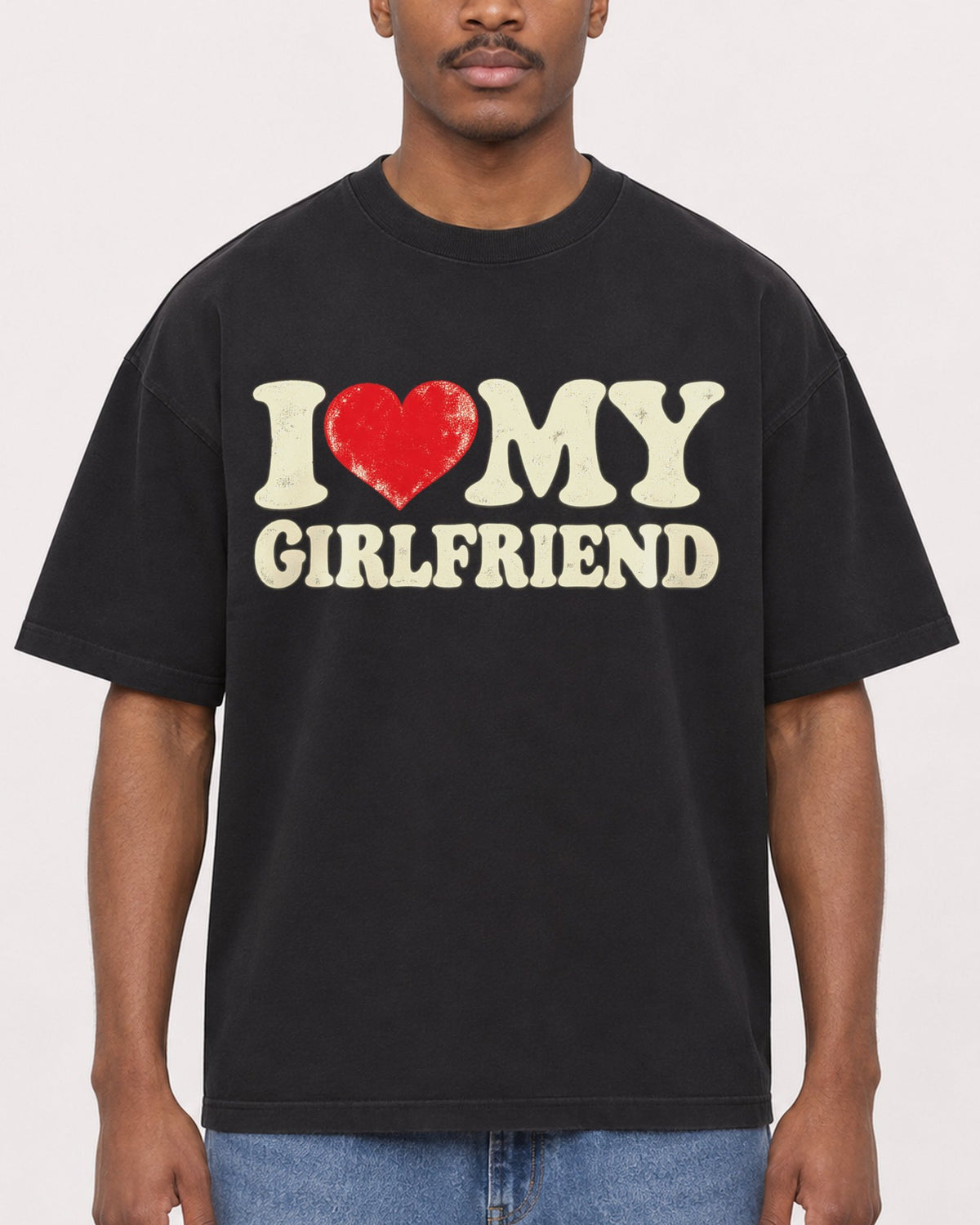 Mockup Boxy Heavyweight Tee Black male close-up 14
