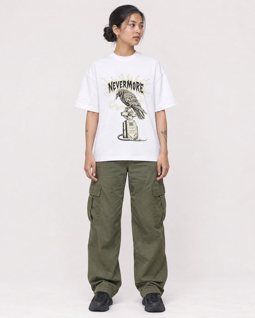 Mockup Boxy Heavyweight Tee White female full-body 12
