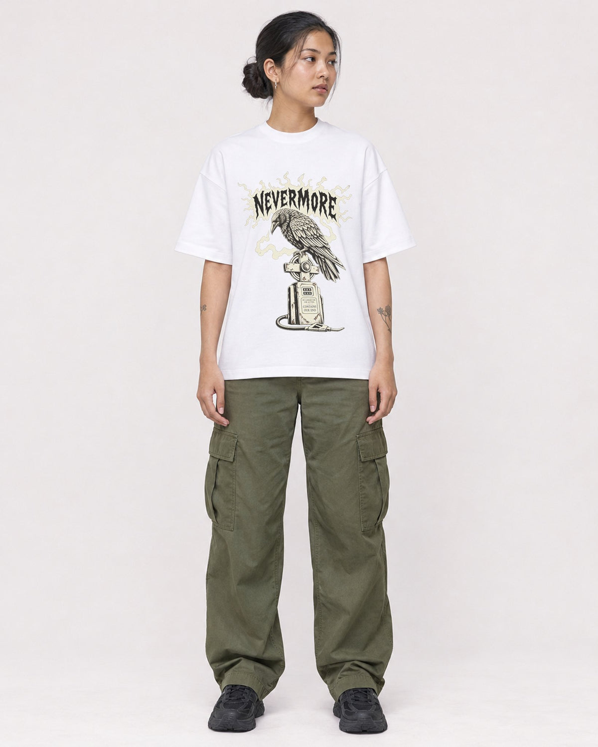 Mockup Boxy Heavyweight Tee White female full-body 12