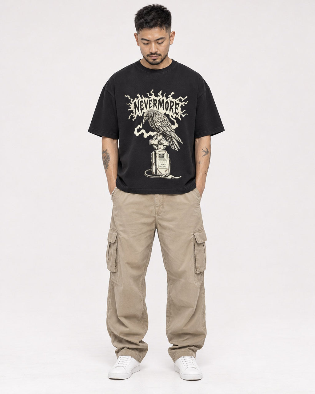 Mockup Boxy Heavyweight Tee Black male full-body 12