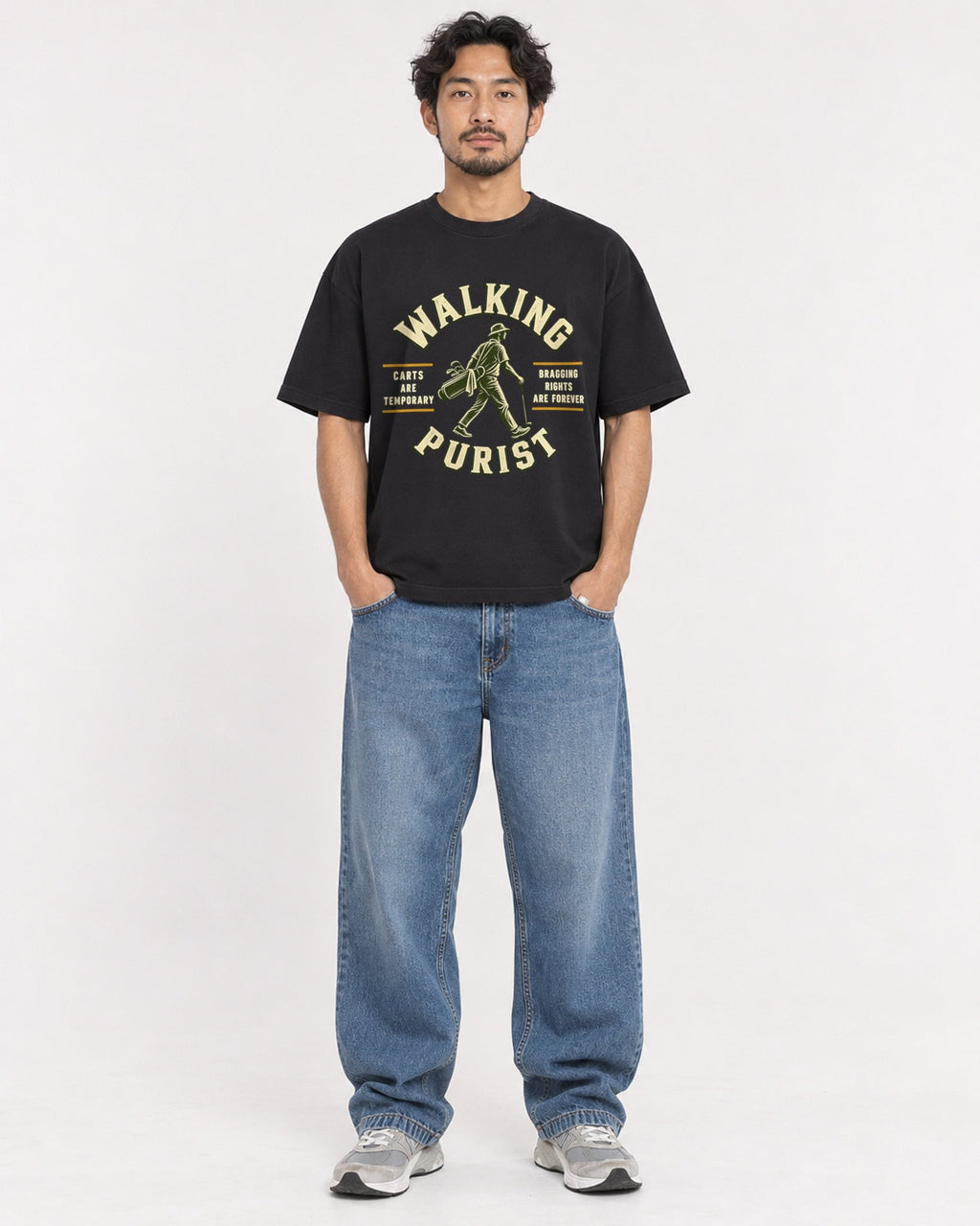 Mockup Boxy Heavyweight Tee Black male full-body 02
