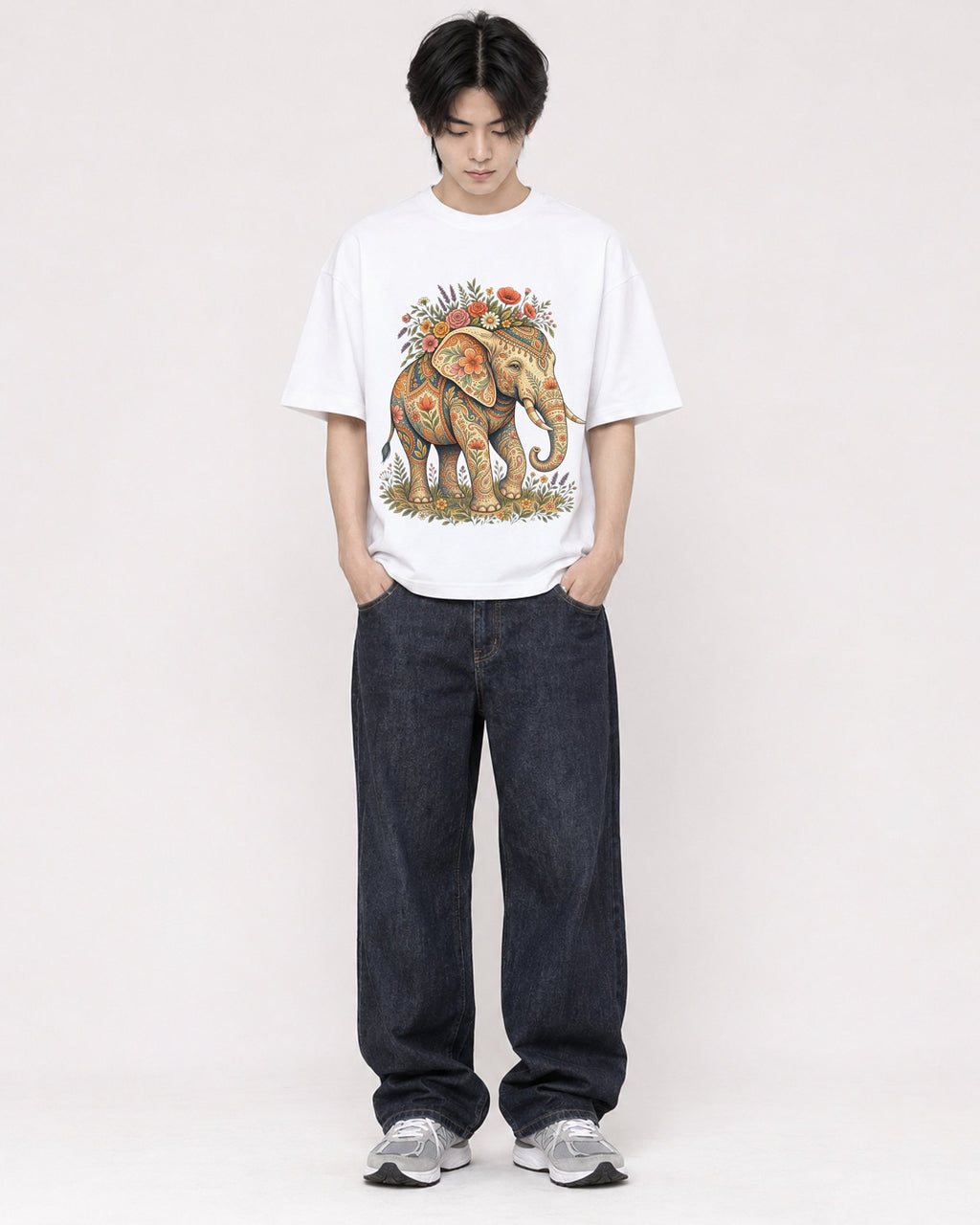 Mockup Boxy Heavyweight Tee White male full-body 11
