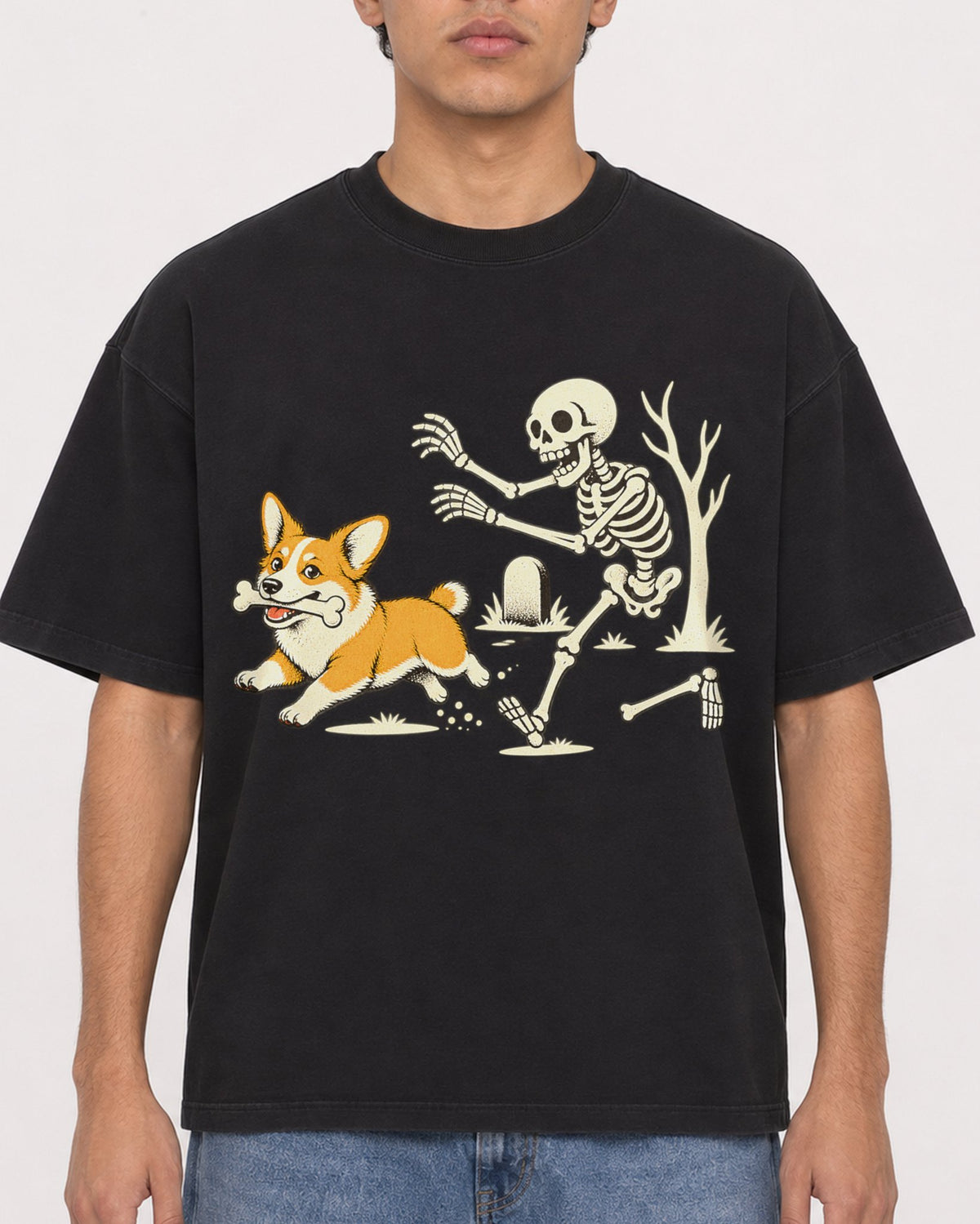 Mockup Boxy Heavyweight Tee Black male close-up 46