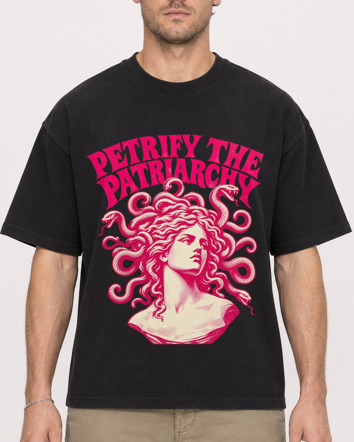 Mockup Boxy Heavyweight Tee Black male close-up 08
