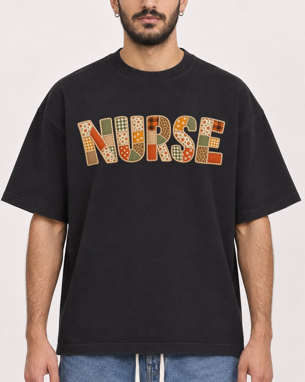 Mockup Boxy Heavyweight Tee Black male close-up 07