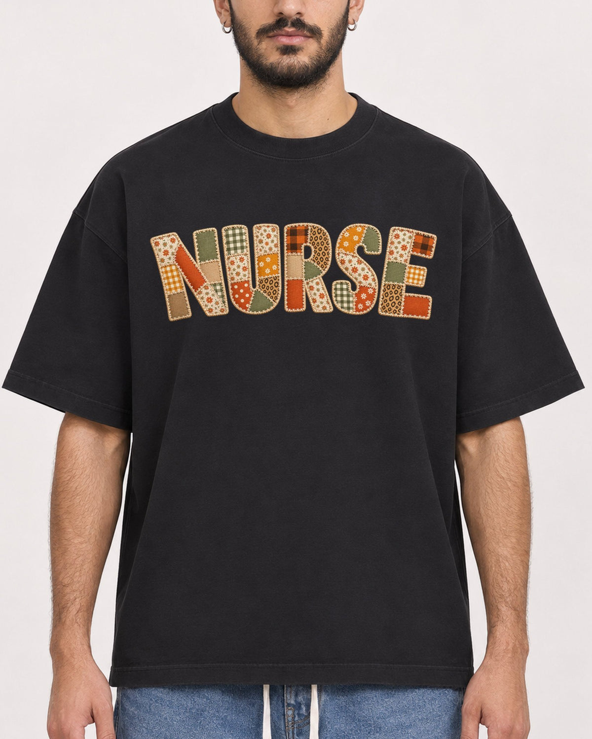 Mockup Boxy Heavyweight Tee Black male close-up 07