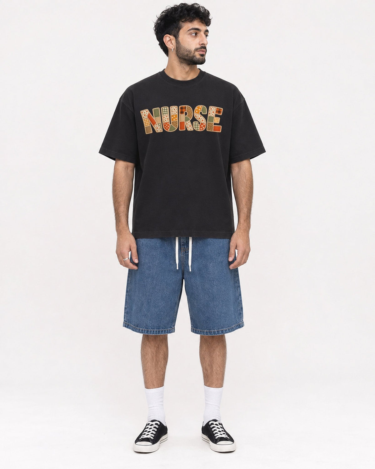 Mockup Boxy Heavyweight Tee Black male full-body 07