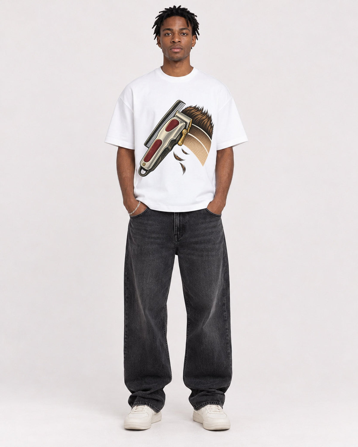 Mockup Boxy Heavyweight Tee White male full-body 05