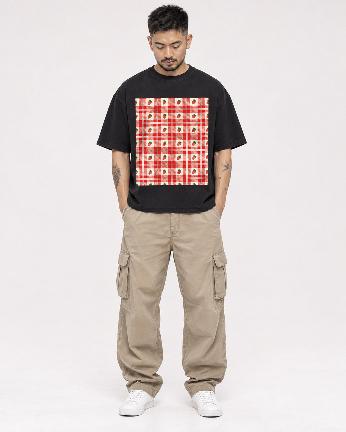 Mockup Boxy Heavyweight Tee Black male full-body 12