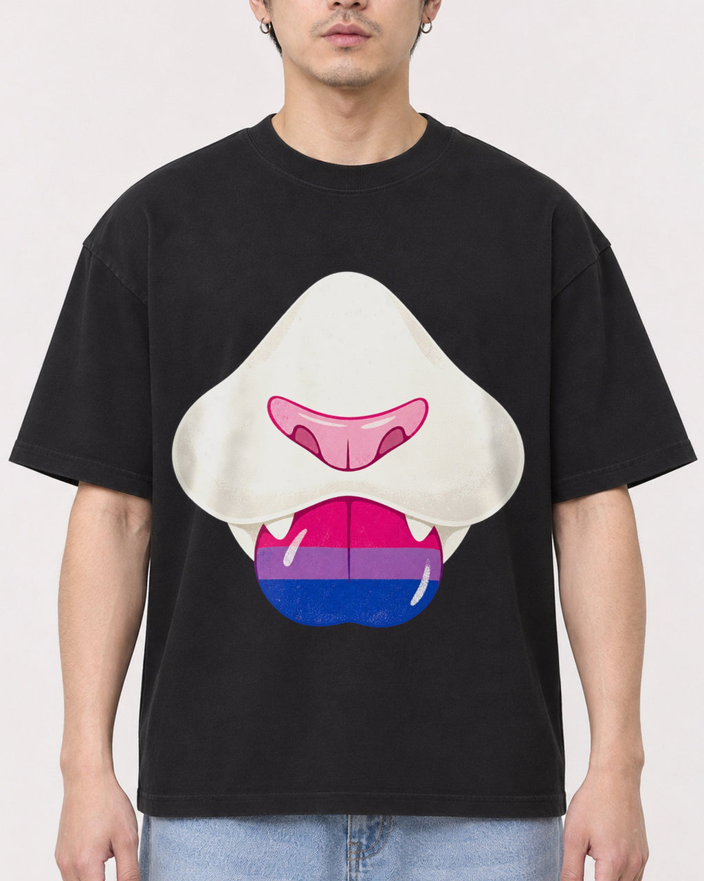 Mockup Boxy Heavyweight Tee Black male close-up 13