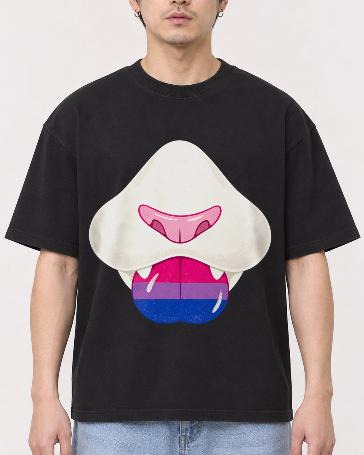 Mockup Boxy Heavyweight Tee Black male close-up 13