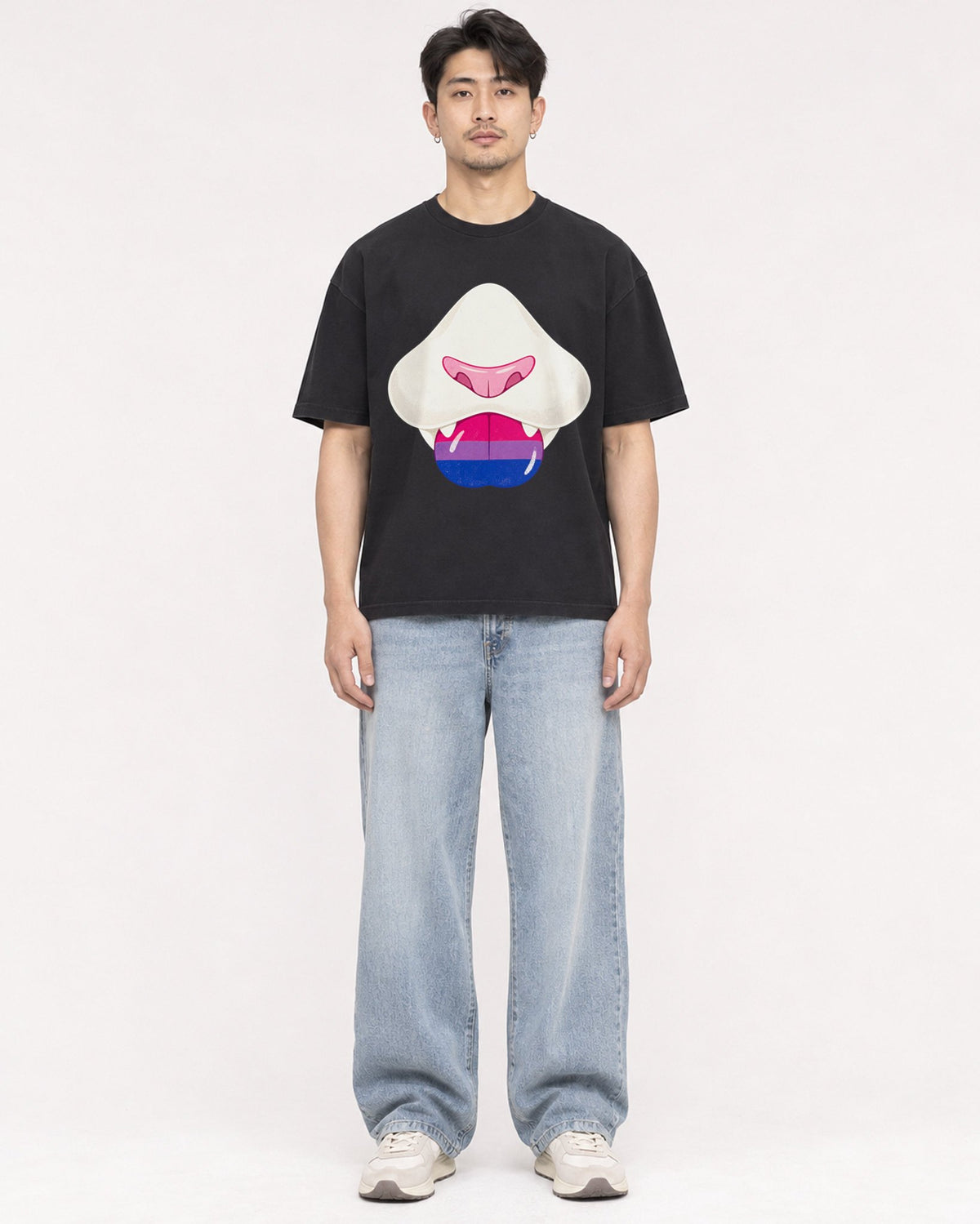 Mockup Boxy Heavyweight Tee Black male full-body 13