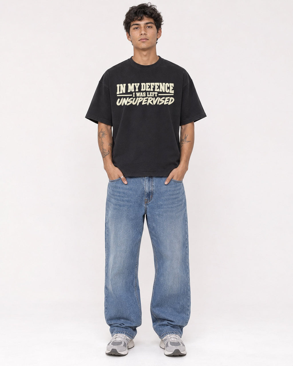 Mockup Boxy Heavyweight Tee Black male full-body 06