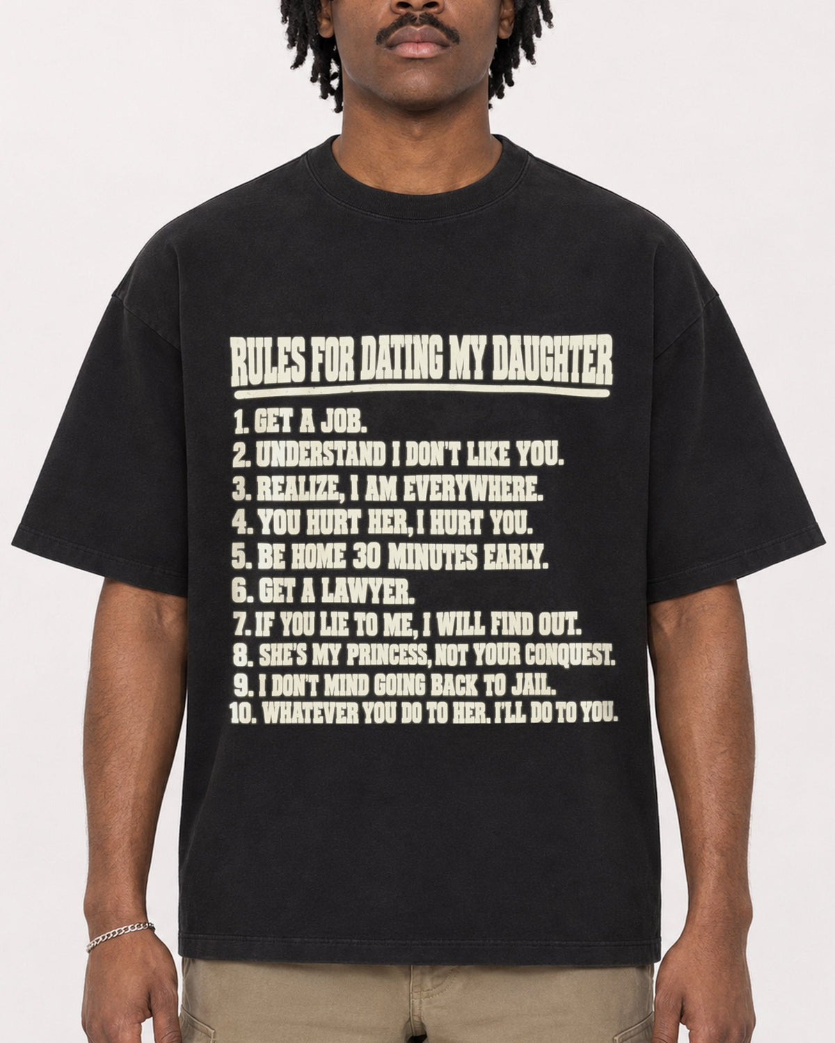 Mockup Boxy Heavyweight Tee Black male close-up 04