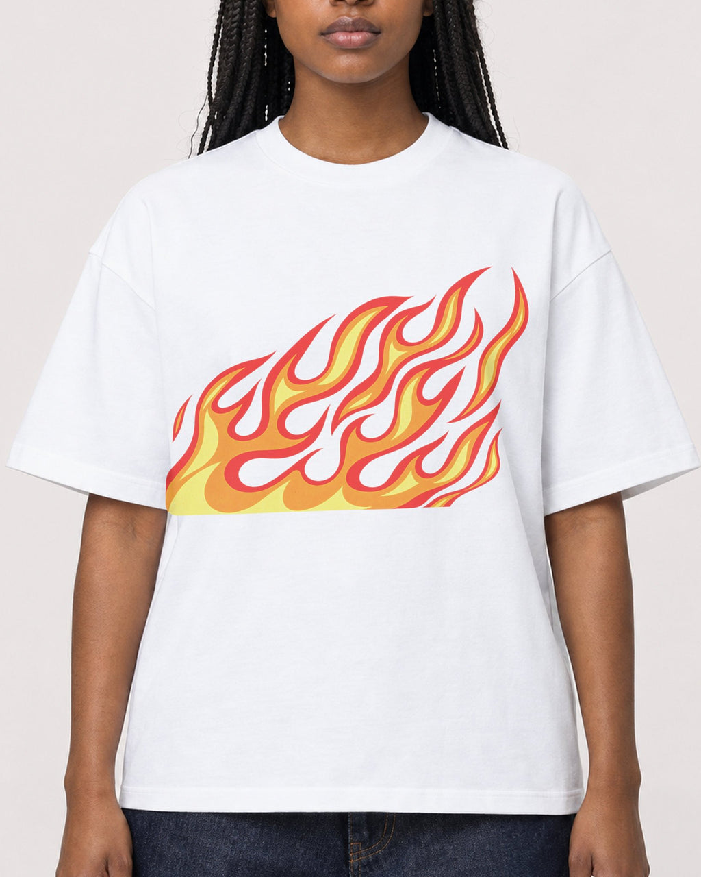 Mockup Boxy Heavyweight Tee White female close-up 04