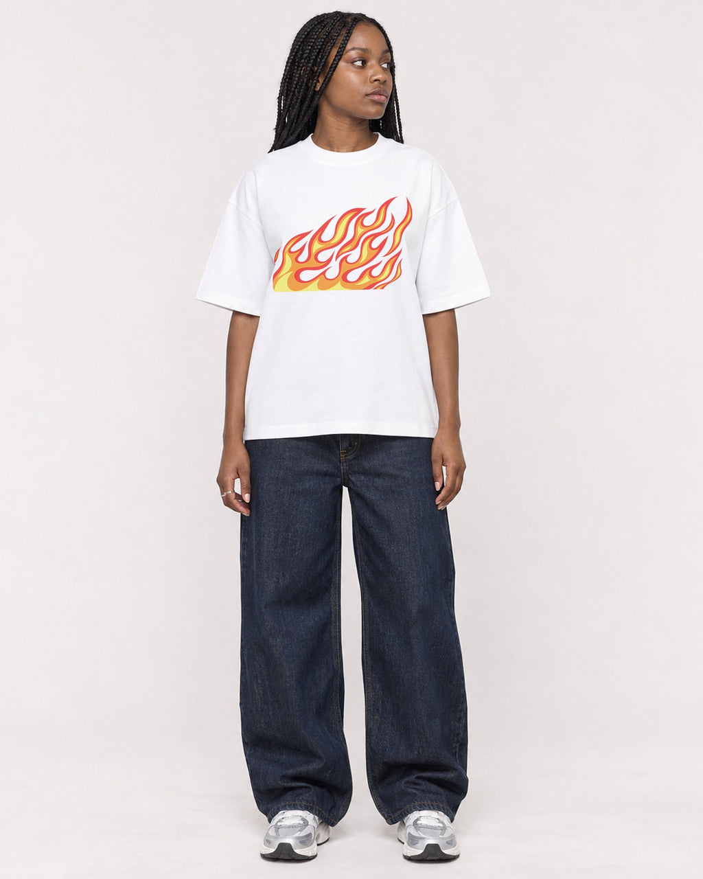 Mockup Boxy Heavyweight Tee White female full-body 04
