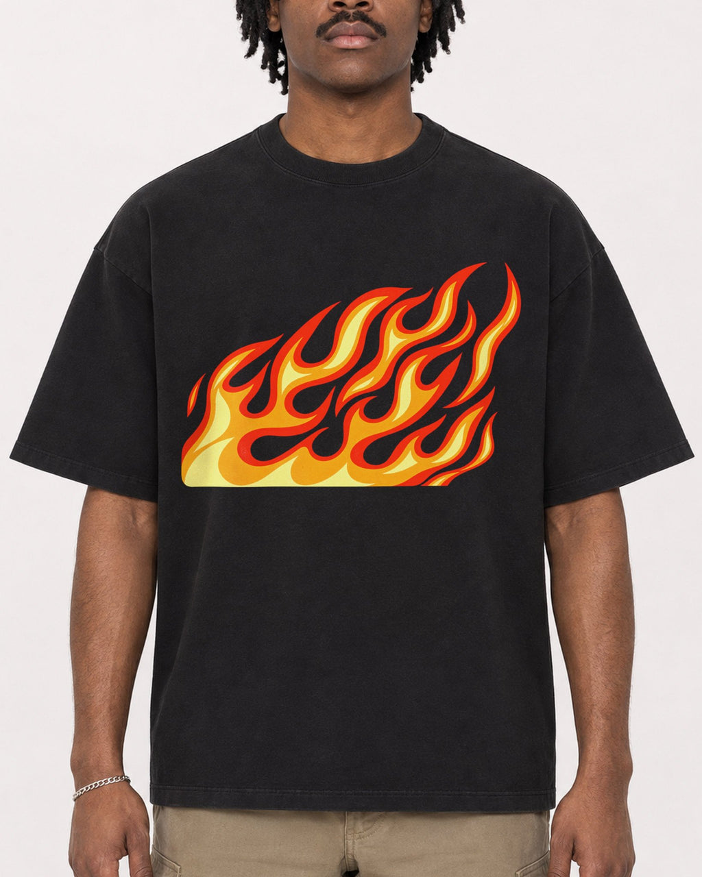 Mockup Boxy Heavyweight Tee Black male close-up 04