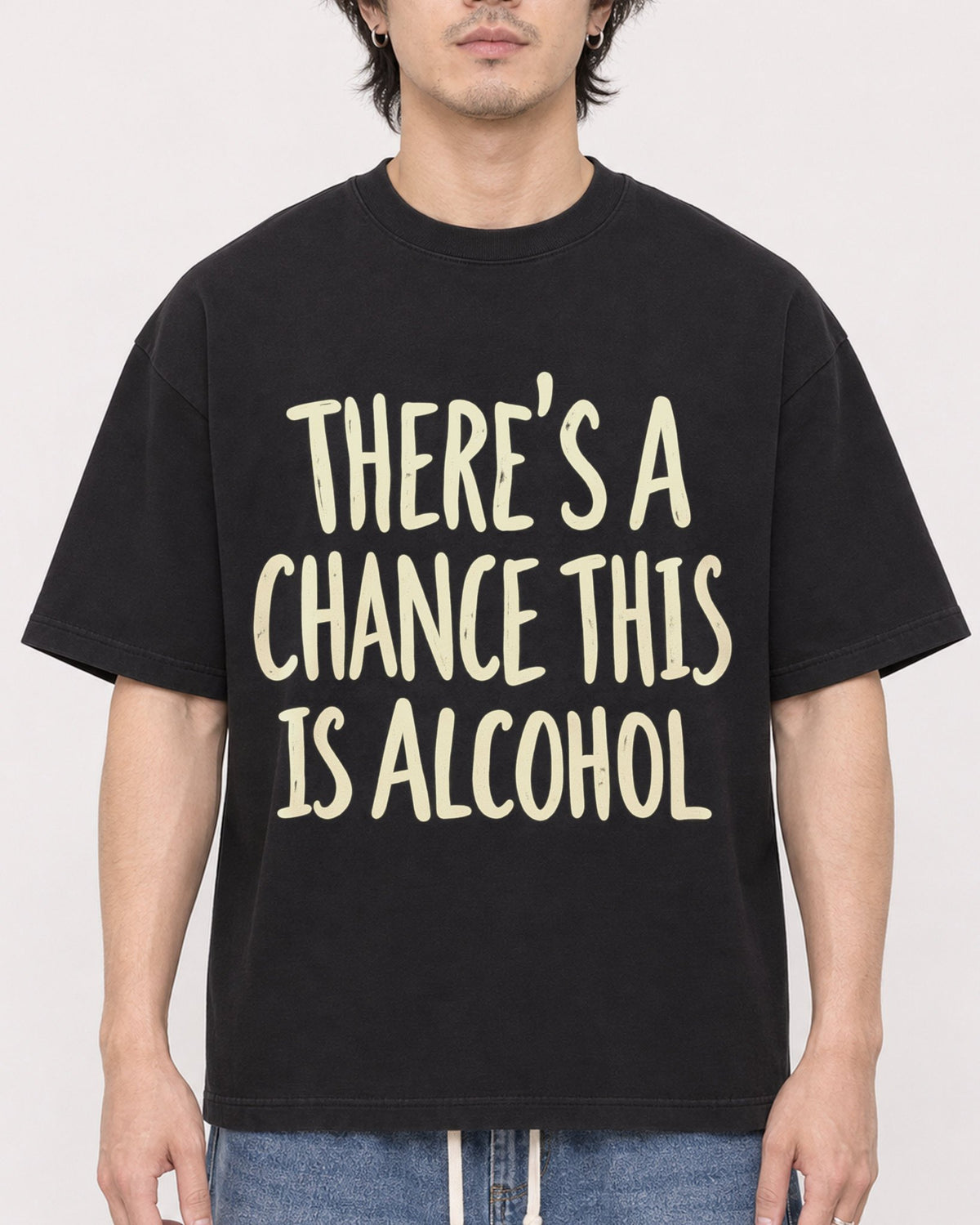 Mockup Boxy Heavyweight Tee Black male close-up 03