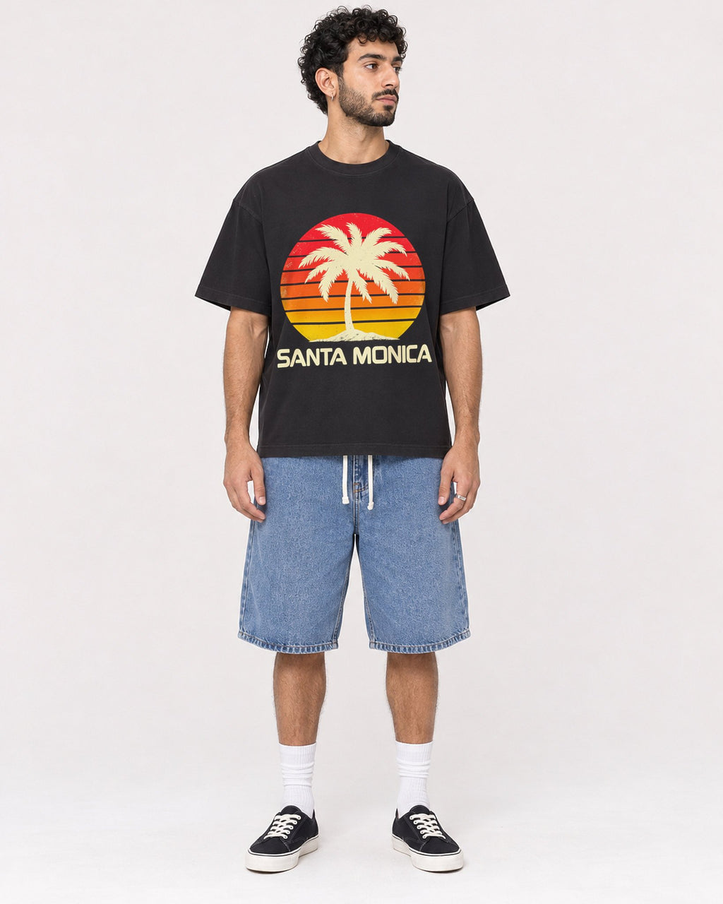 Mockup Boxy Heavyweight Tee Black male full-body 27
