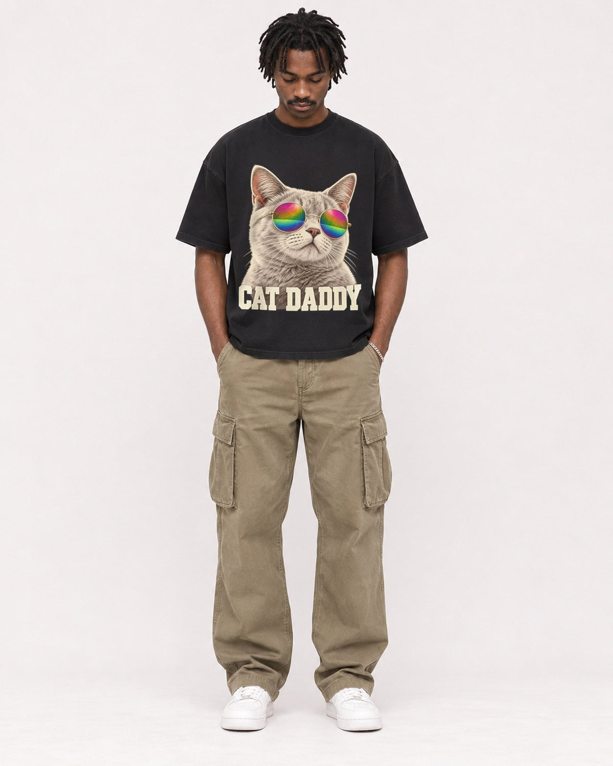 Mockup Boxy Heavyweight Tee Black male full-body 04