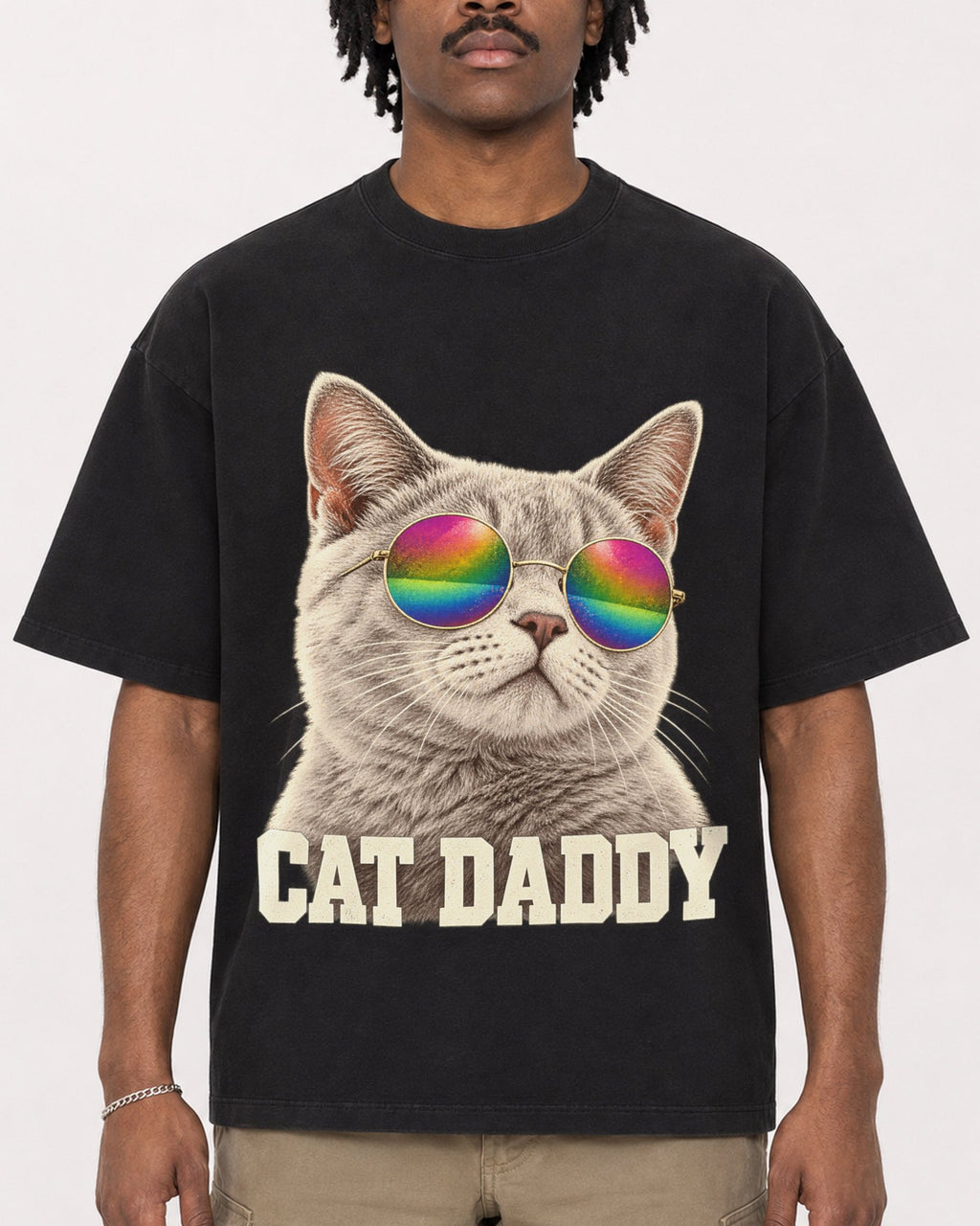 Mockup Boxy Heavyweight Tee Black male close-up 04