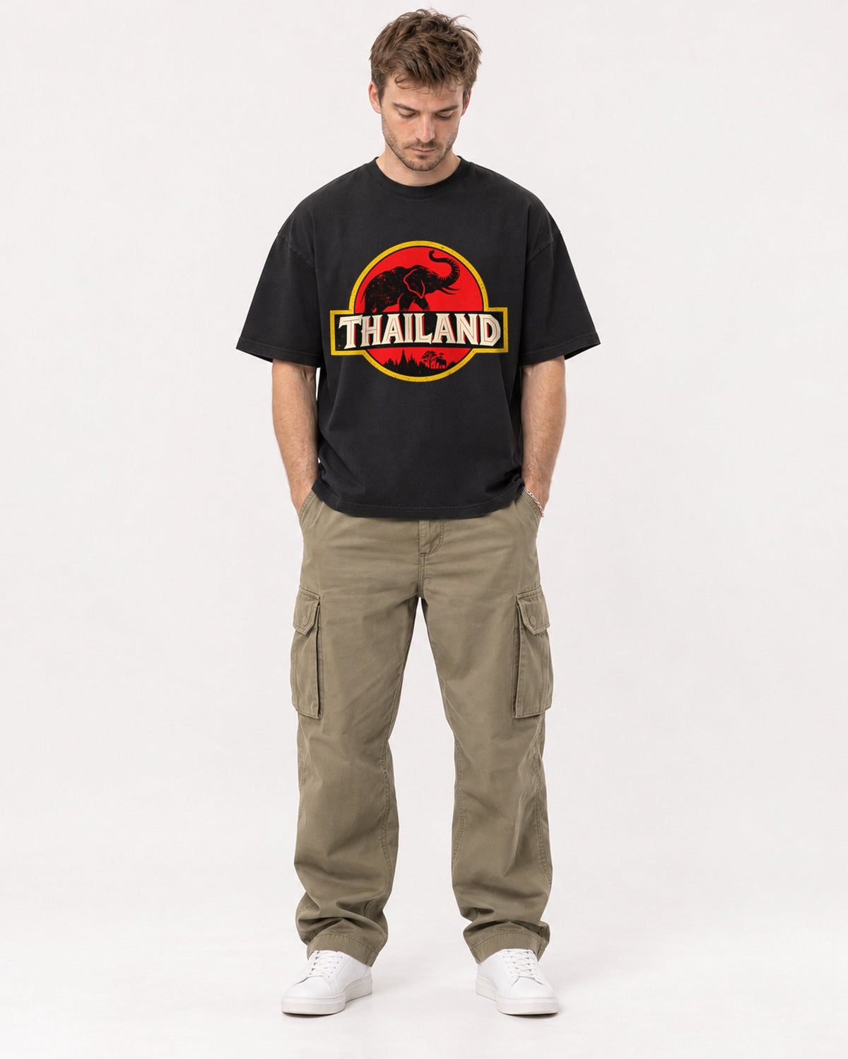 Mockup Boxy Heavyweight Tee Black male full-body 08