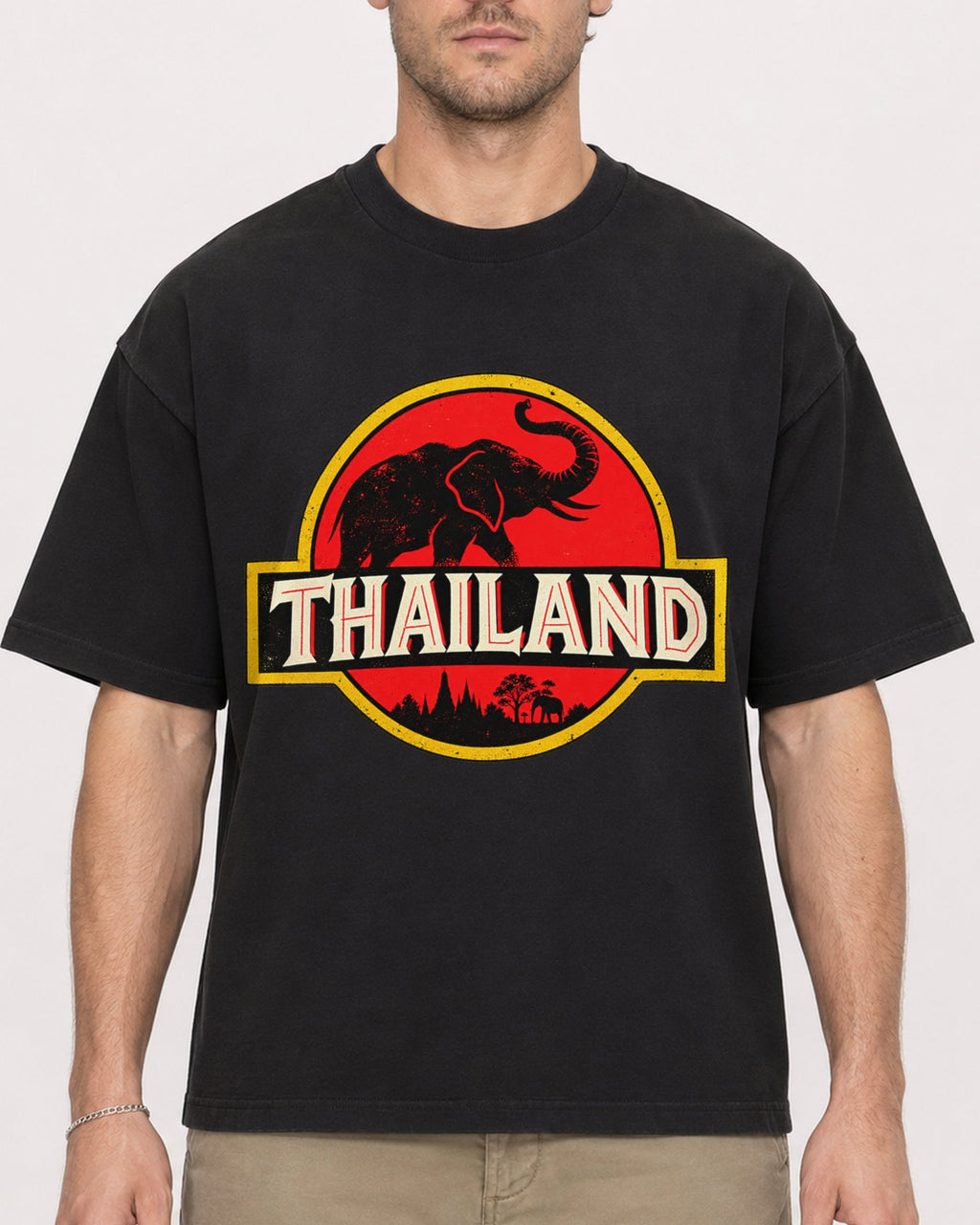 Mockup Boxy Heavyweight Tee Black male close-up 08