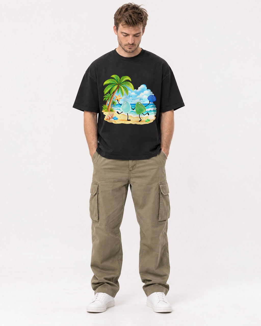 Mockup Boxy Heavyweight Tee Black male full-body 08