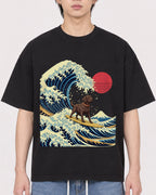 Mockup Boxy Heavyweight Tee Black male close-up 11