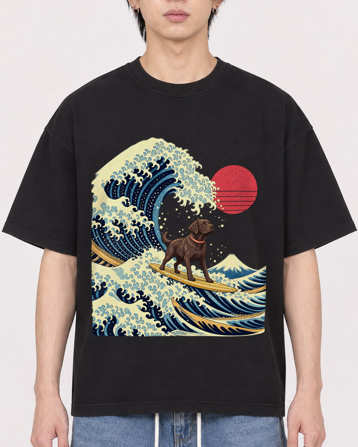 Mockup Boxy Heavyweight Tee Black male close-up 11