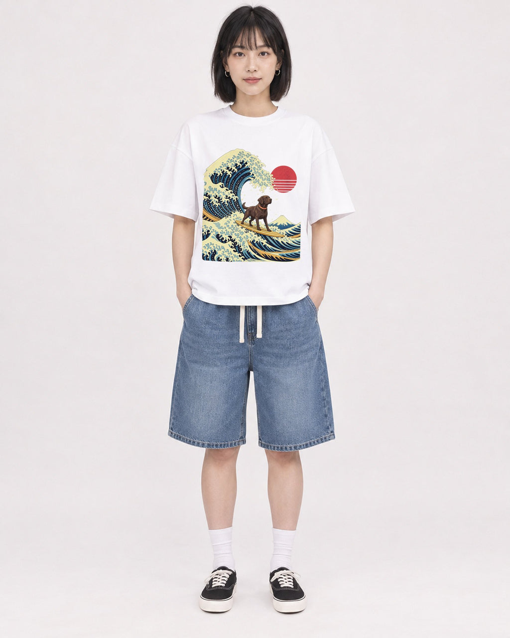 Mockup Boxy Heavyweight Tee White female full-body 11