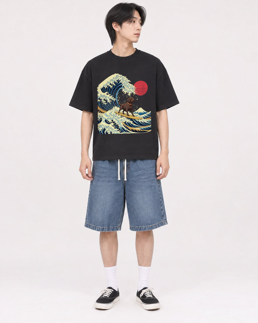 Mockup Boxy Heavyweight Tee Black male full-body 11