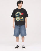 Mockup Boxy Heavyweight Tee Black male full-body 11