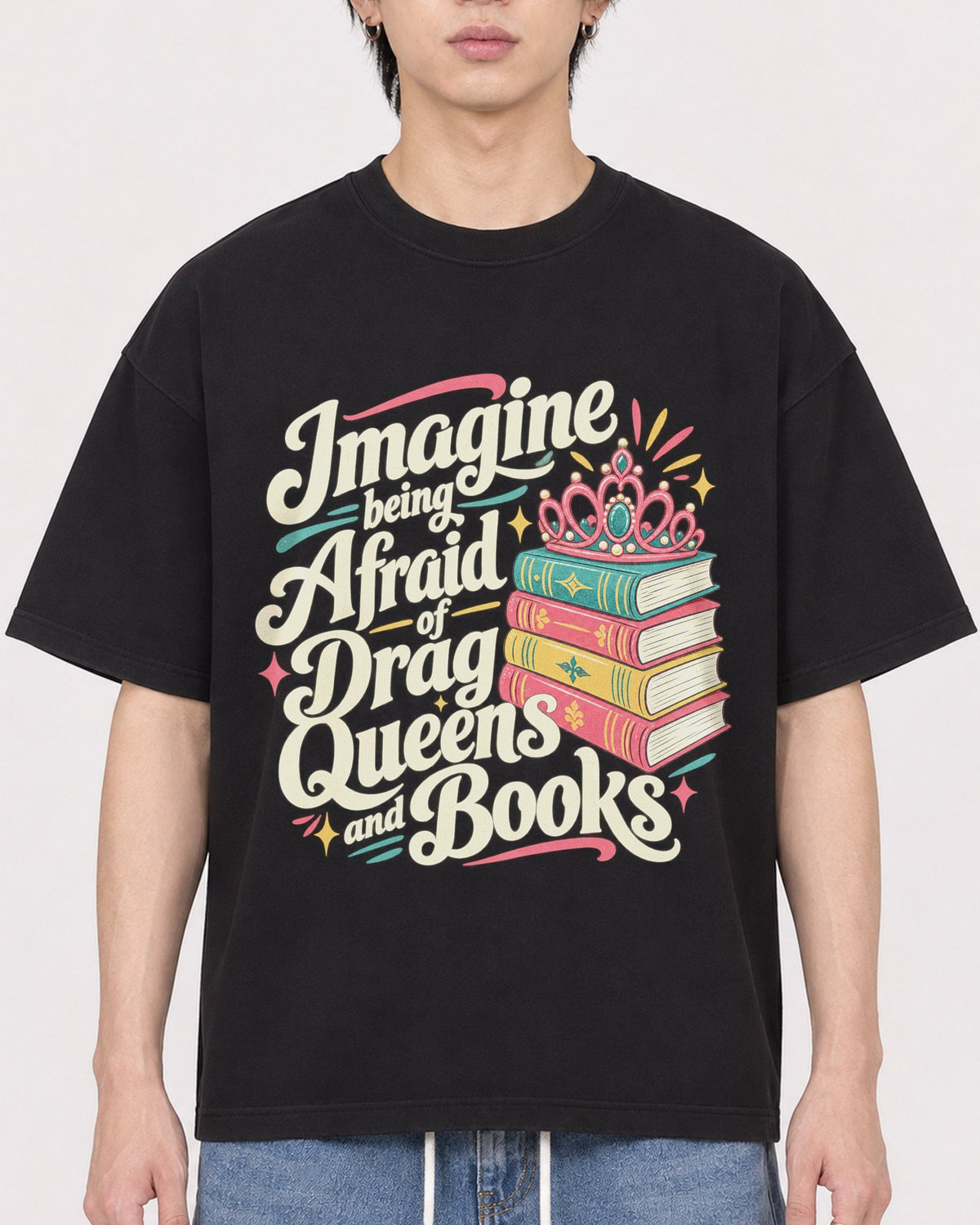 Mockup Boxy Heavyweight Tee Black male close-up 11