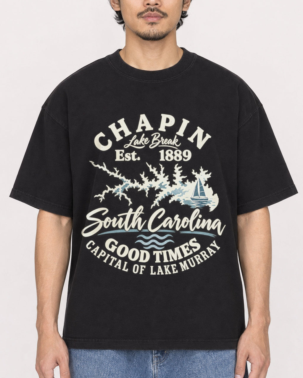 Mockup Boxy Heavyweight Tee Black male close-up 02
