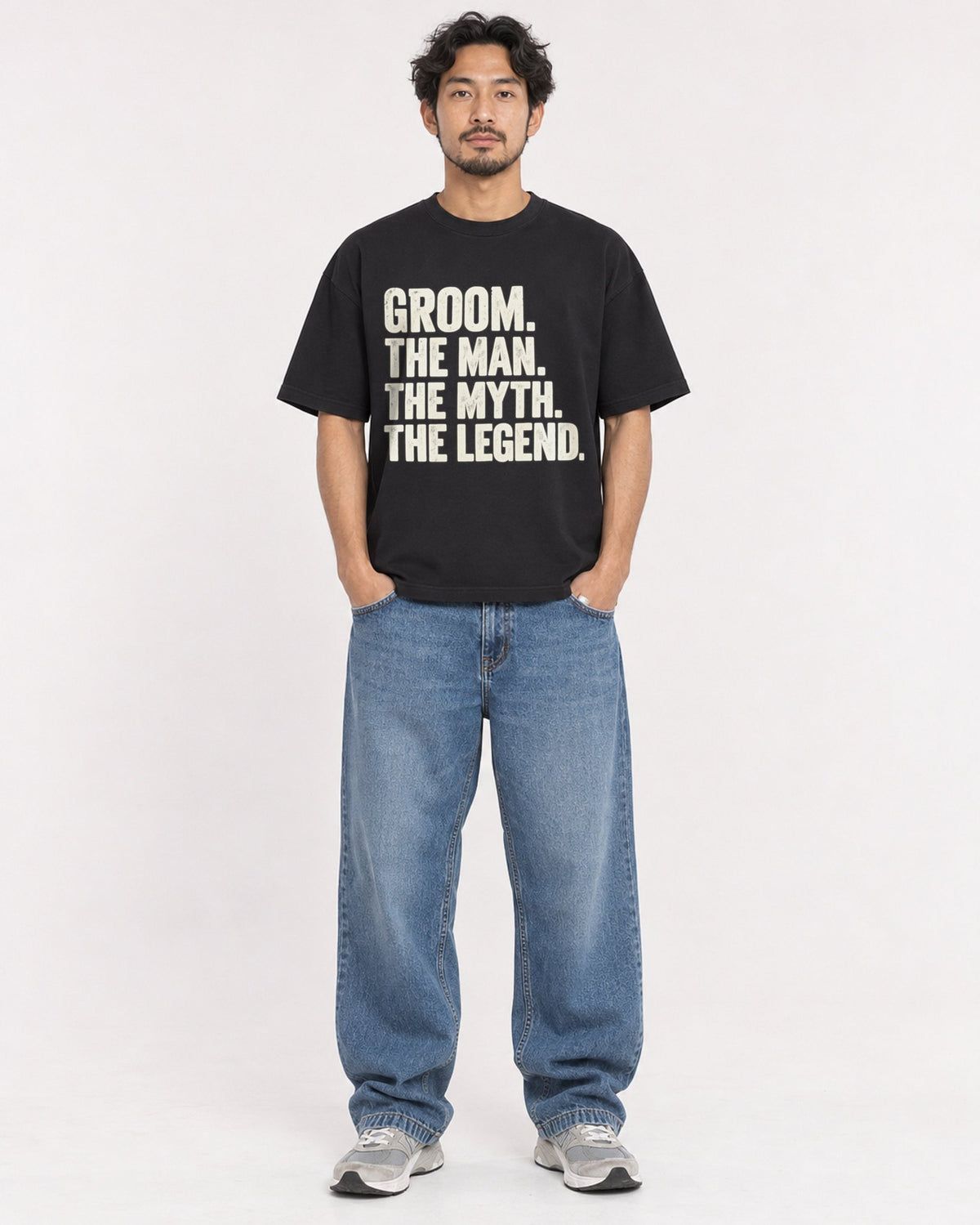 Mockup Boxy Heavyweight Tee Black male full-body 02