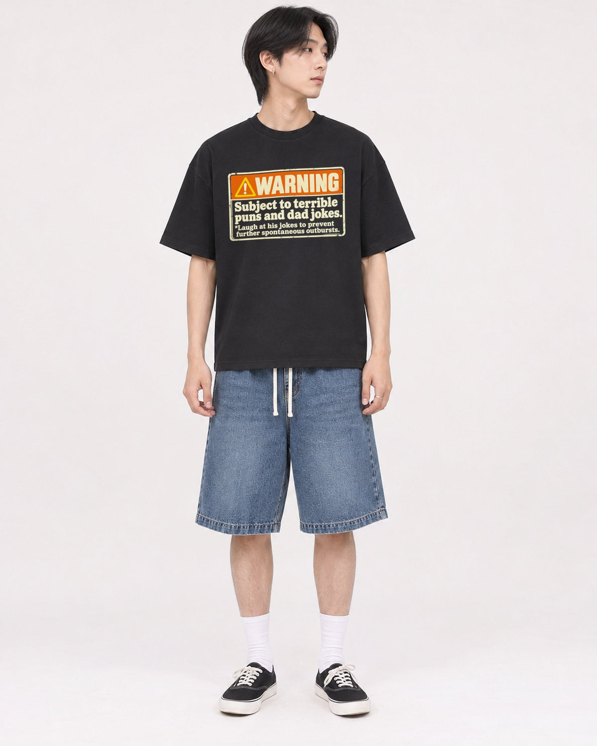 Mockup Boxy Heavyweight Tee Black male full-body 11
